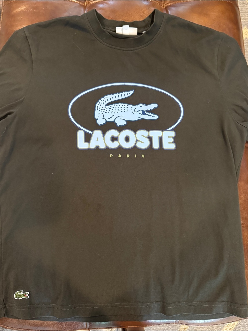 Lacoste Green Tee with Light Blue Logo